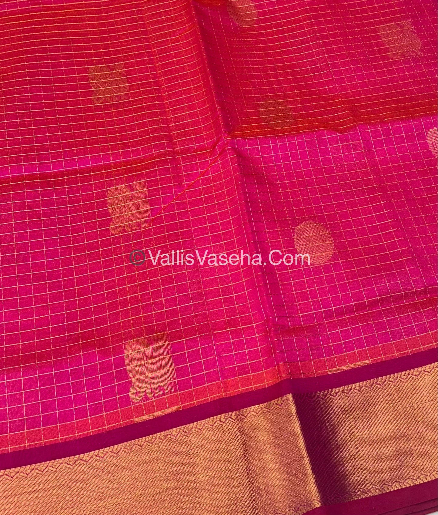 Pure Silk Cotton Saree - Mayil & Chakkaram Design - Peachish Pink with Pink Combo - VVMC002