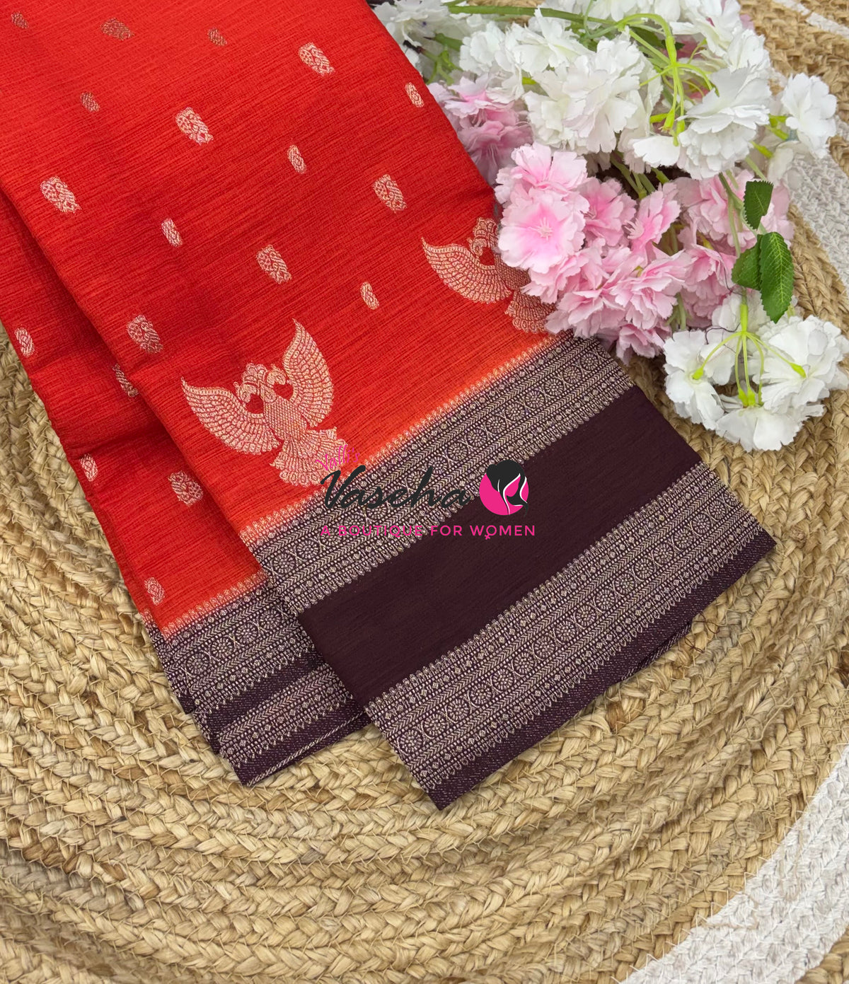 Banarasi - Heritage Silk - Orange With  Wine Brown - VVBHS015