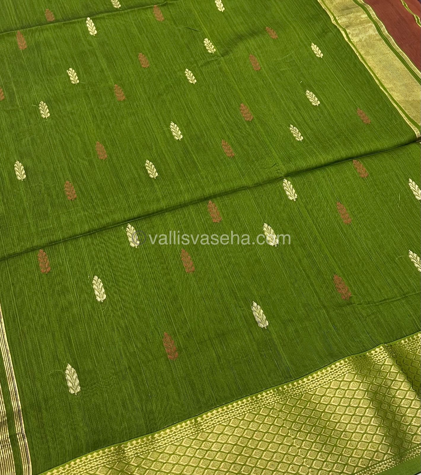 Pure Maheshwari Silk Cotton Saree -  brown & Green Color - VVMSC003