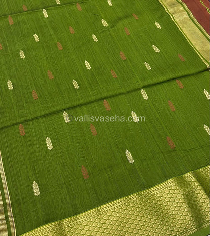 Pure Maheshwari Silk Cotton Saree -  brown & Green Color - VVMSC003