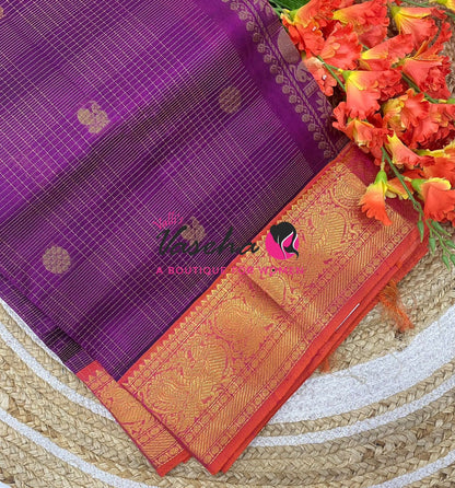 Pure Silk Cotton Saree - Vairavoosi checks - Mayil & Chakkaram - VVMCV001