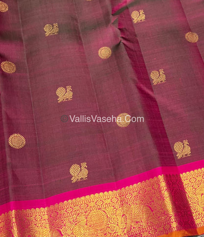 Pure Kanchipuram Silk Saree - Mandhulir Green With Pink Shade  - VVPS022