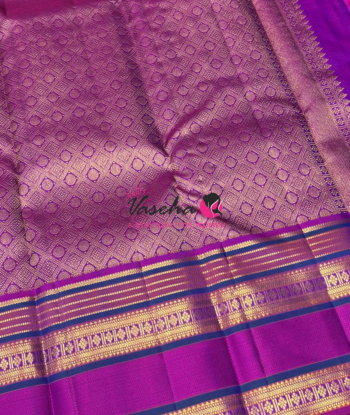 Pure Korvai Kanchipuram Silk Saree - Peacock Blue & Purplish Pink Combo - VVPS022