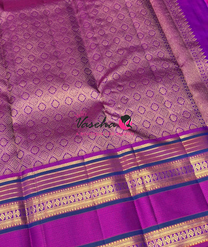 Pure Korvai Kanchipuram Silk Saree - Peacock Blue & Purplish Pink Combo - VVPS022