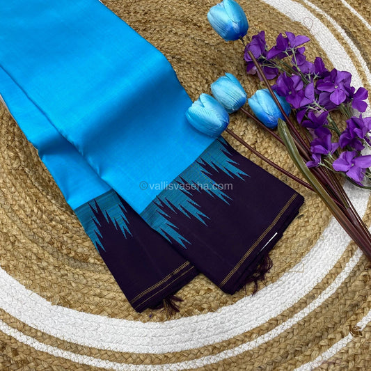 Pure Kanchipuram Silk Saree - Blue with Dark Purple(Pakku color) - Thalampoo - Temple Woven Borders - VVPS006