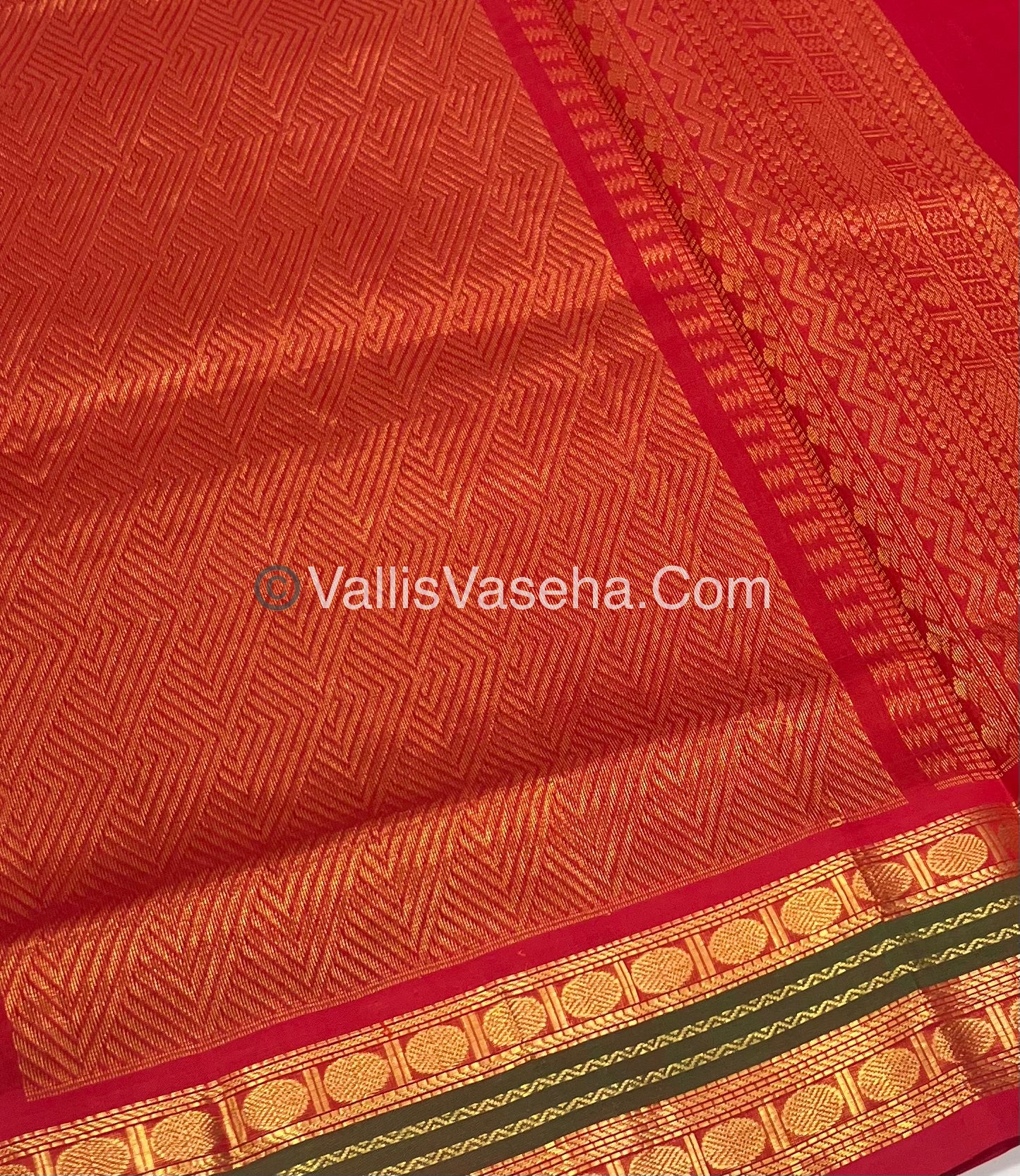 Pure Korvai Silk Cotton Saree - Green with Red - VVKSC004