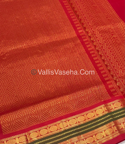 Pure Korvai Silk Cotton Saree - Green with Red - VVKSC004