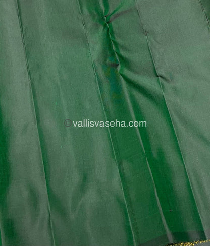 Pure Kanchipuram Silk Saree - Borderless - Peach with Green - VVPS022