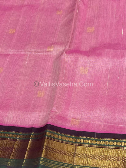 Pure Korvai Silk Cotton Saree - Pink with Purple - VVKSC004