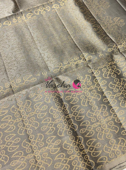 Half Mixed Soft Silk Saree - Kolam Design - Blue & Grey Shade - VVPSS077