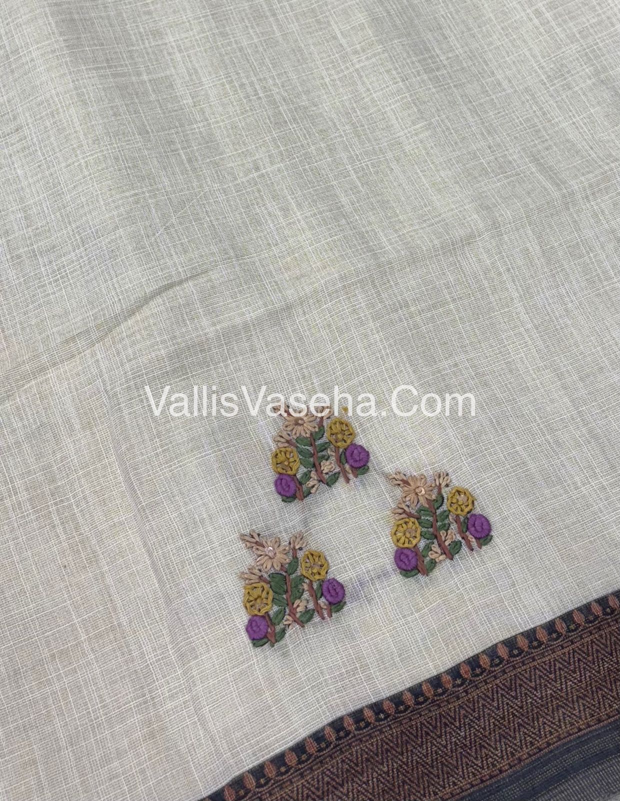 French Knot - Tissue Saree - Cream With Grey Shade - VVLFN005