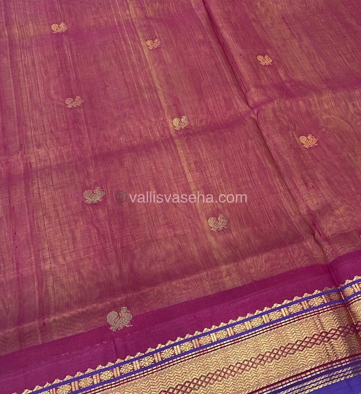 Pure Korvai Silk Cotton Saree - with Green With Merunish Pink Combo - VVKSC004