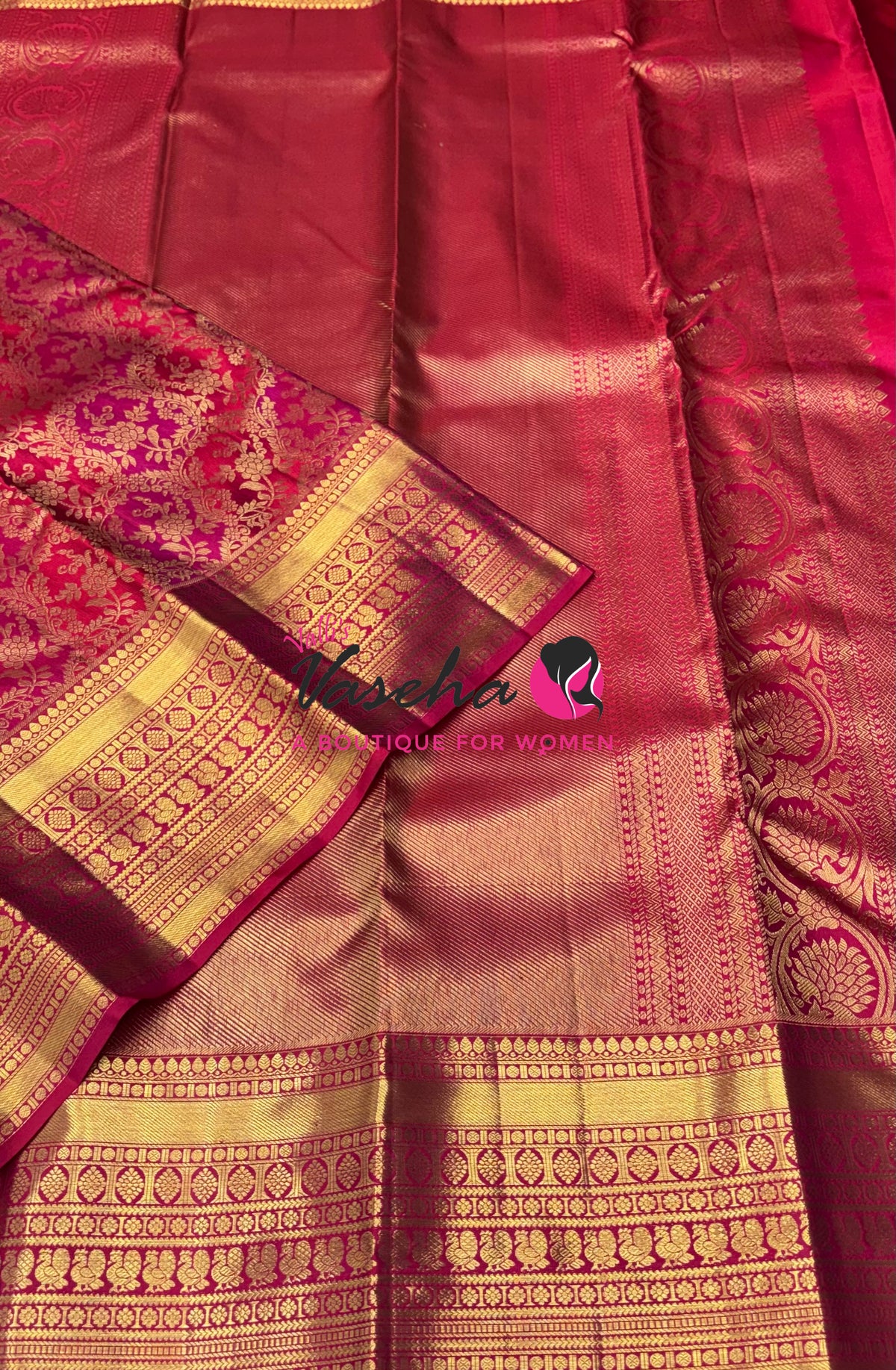 Pure Bridal Kanchipuram Silk Saree - Pink & Red Combo - VVPS092