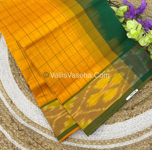 Semi Silk Cotton Saree - Yellow & Green  - VVSSC001