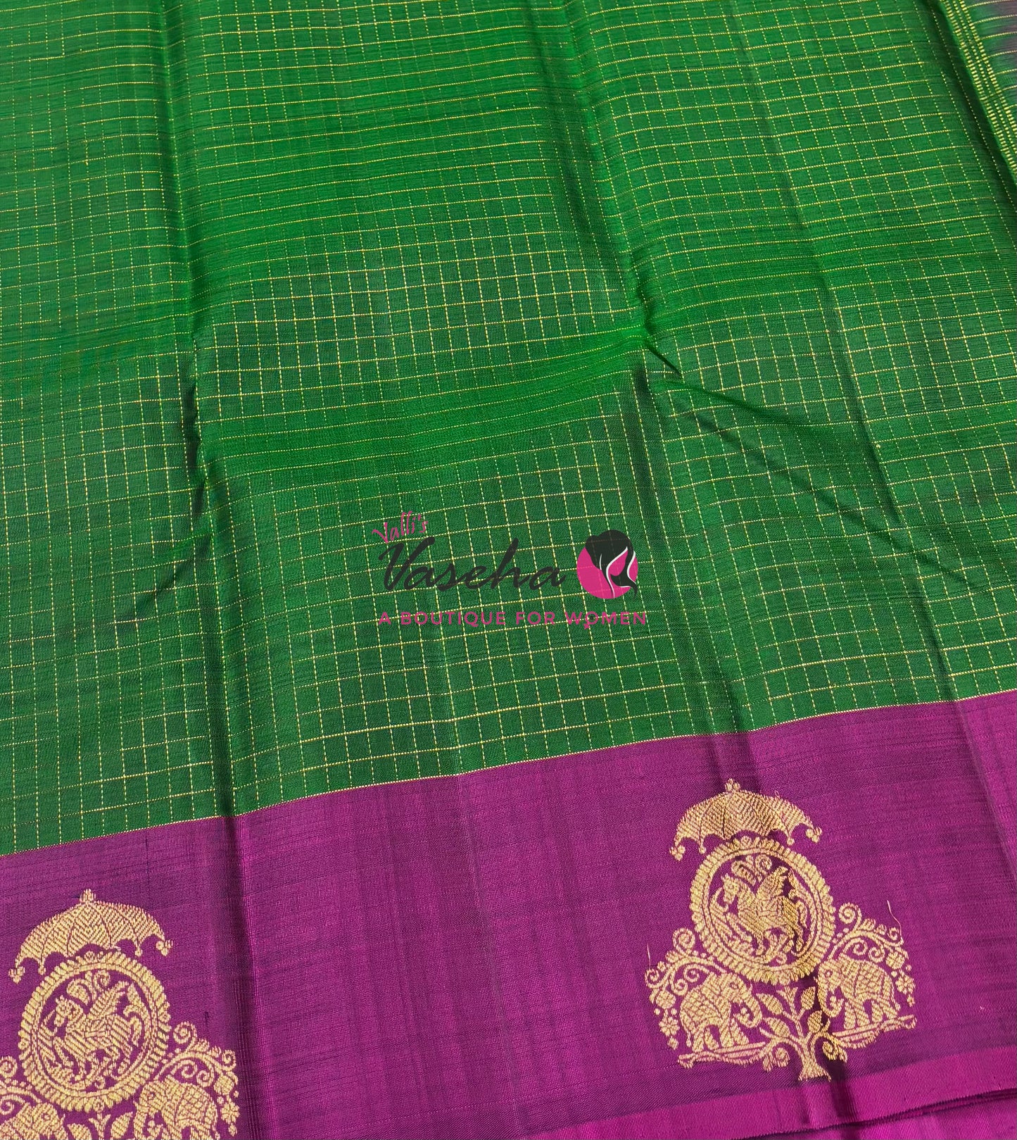 Pure Kanchipuram Silk Saree - Green & Purplish Pink Combo - VVPS075