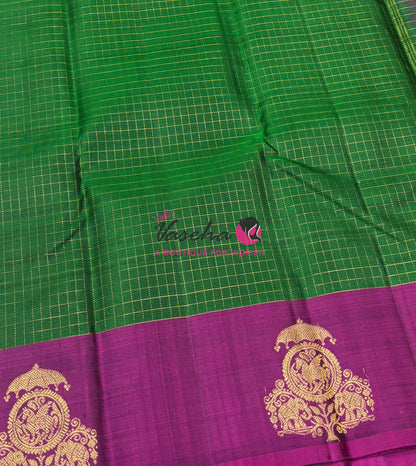 Pure Kanchipuram Silk Saree - Green & Purplish Pink Combo - VVPS075