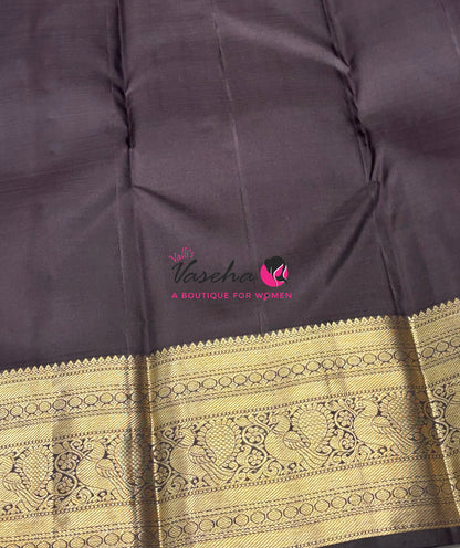 Pure Kanchipuram Silk Saree - Blue With Brown - VVPS094