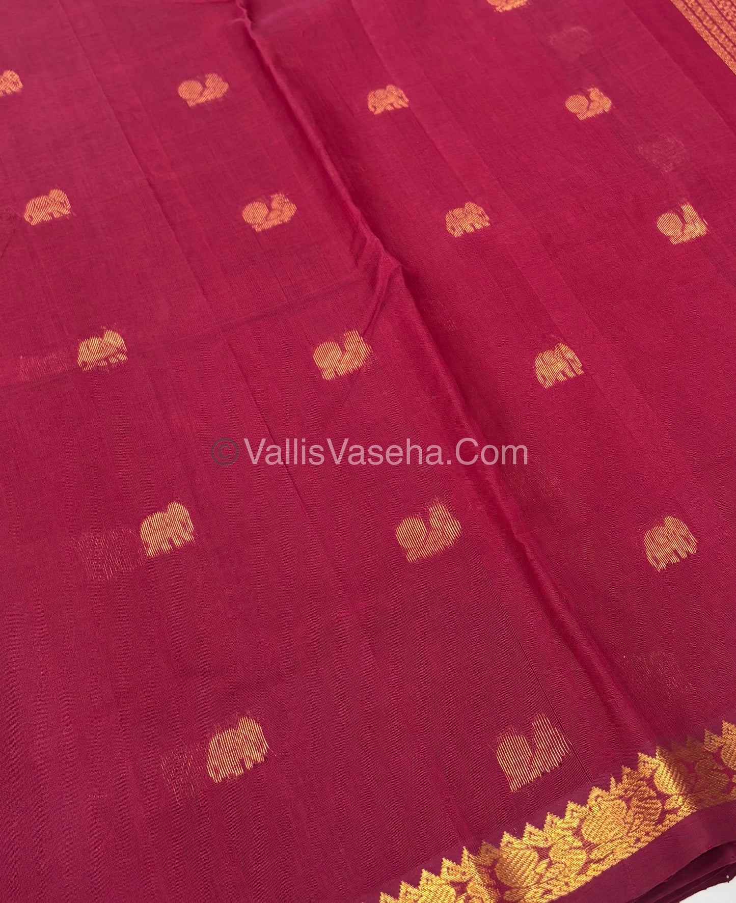 Pure Silk Cotton Saree -  Mayil & Elephant Design - Maroon - VVMES001