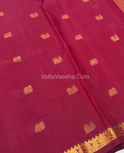 Pure Silk Cotton Saree -  Mayil & Elephant Design - Maroon - VVMES001