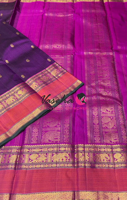 Pure  Kanchipuram Silk Saree - Purple & Pink Combo - VVPS071