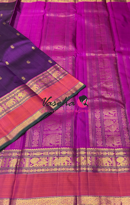 Pure  Kanchipuram Silk Saree - Purple & Pink Combo - VVPS071