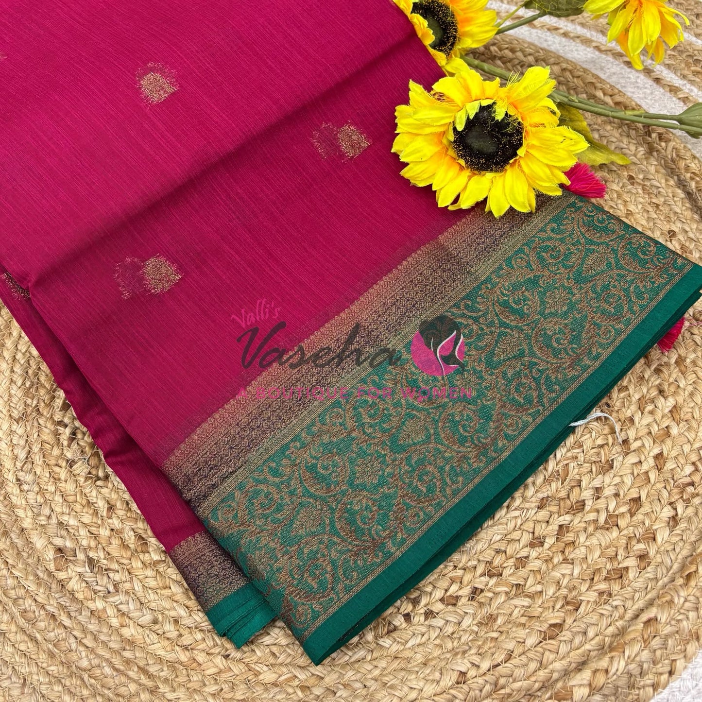 Bamboo Silk Saree- Pink with Green Shade - VVBSS015