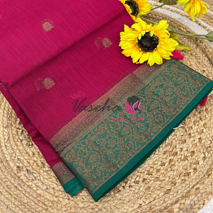 Bamboo Silk Saree- Pink with Green Shade - VVBSS015