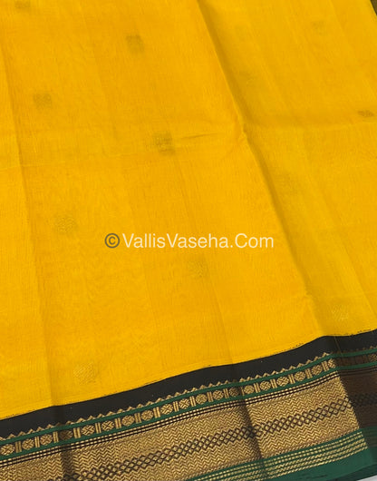 Pure Korvai Silk Cotton Saree - Yellow with Green & Black - VVKSC004