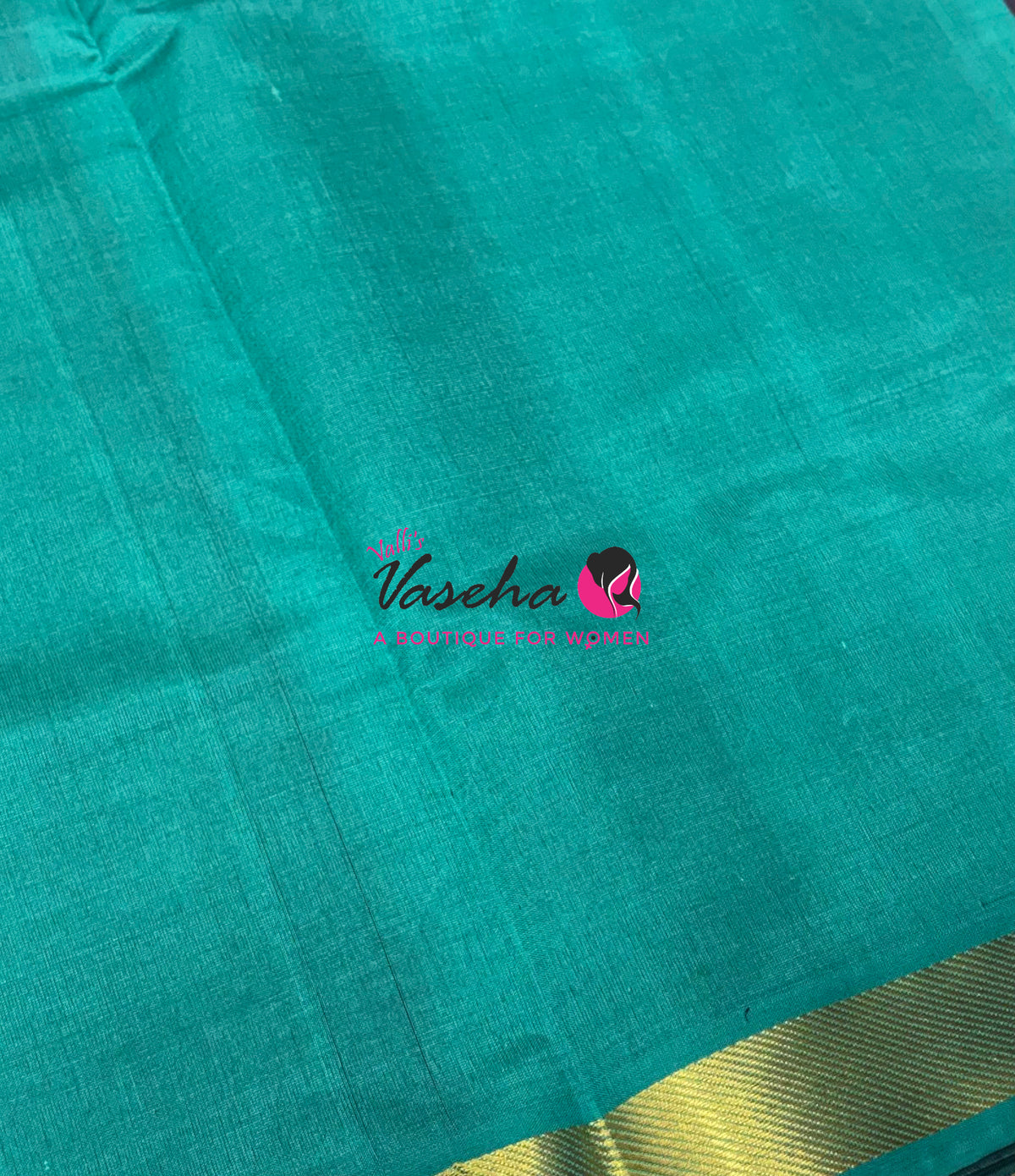 Pure Silk Cotton Sarees - Purplish Wine With Blue - VVPSC017