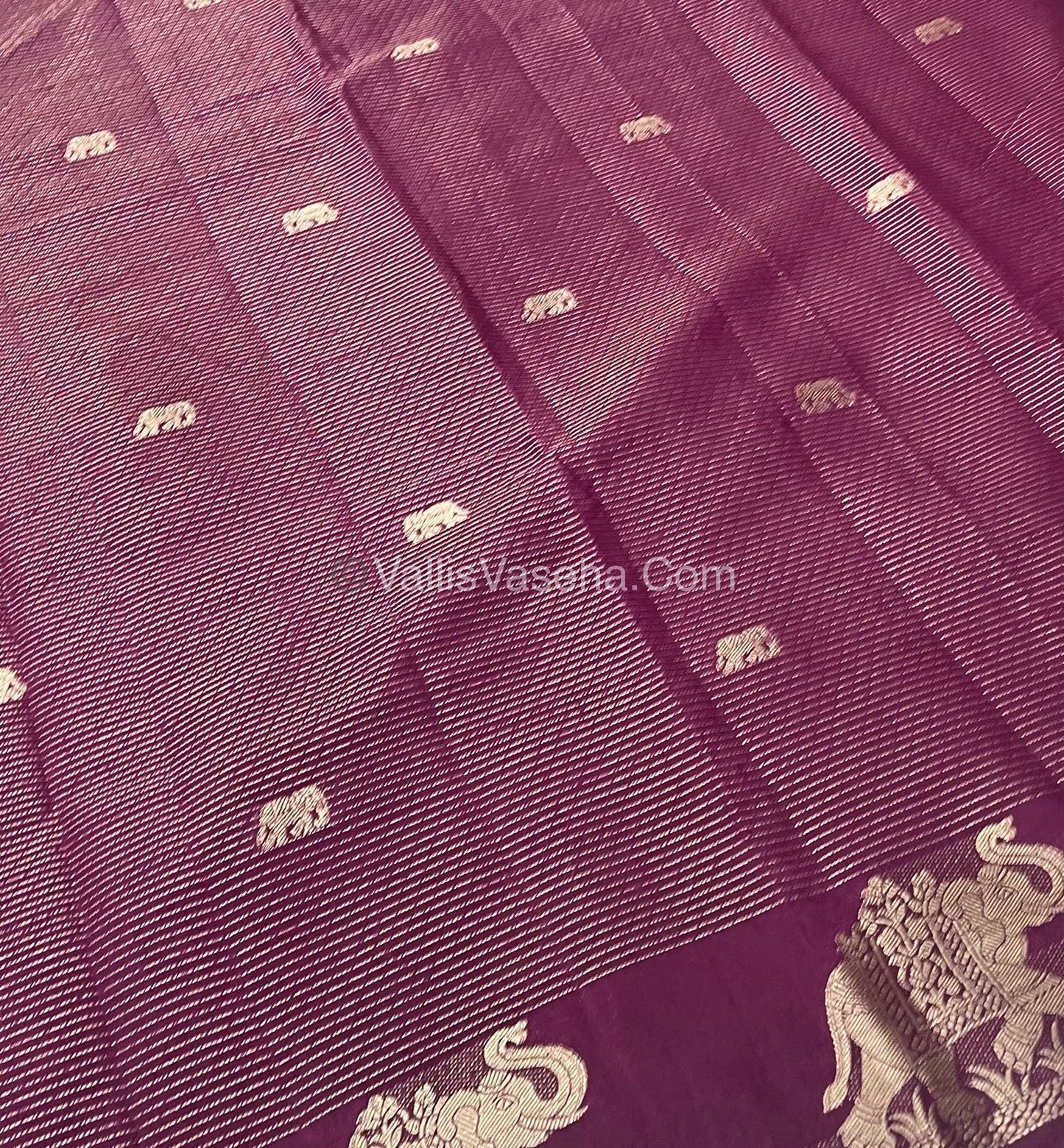 Semi Tussar Silk - Vairavoosi & Elephant Design -  Wine shade-VVSTS019
