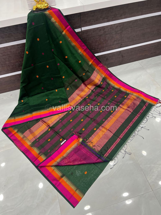 Pure Maheshwari Silk Cotton Saree -  Green & Pink Color - VVMSC004