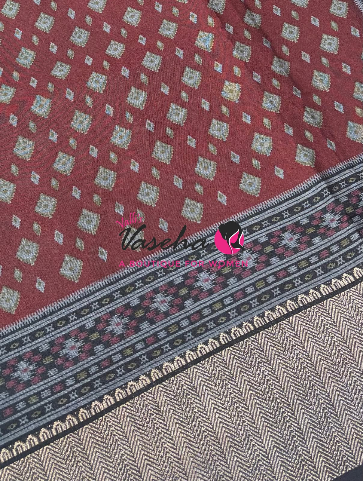Casual Wear - Semi Patola Silk - Maroon & Black Shade - VVSPS001