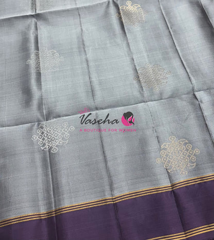 Pure Soft Silk Saree - (1.75 Warp) Kolam Design - Shade Of Grey & Light Purple Shade - VVPSS074