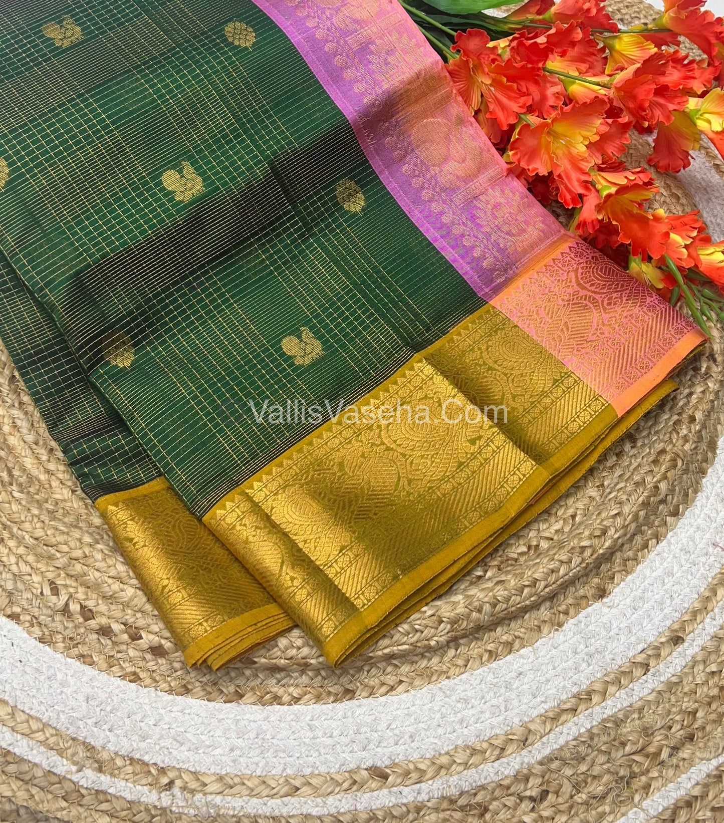 Pure Silk Cotton Saree - Vairavoosi checks - Mayil & Chakkaram - VVMCV002