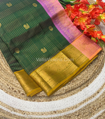 Pure Silk Cotton Saree - Vairavoosi checks - Mayil & Chakkaram - VVMCV002