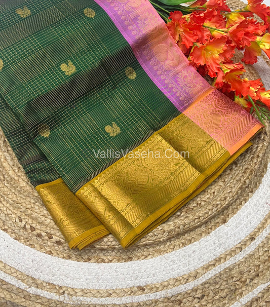 Pure Silk Cotton Saree - Vairavoosi checks - Mayil & Chakkaram - VVMCV002