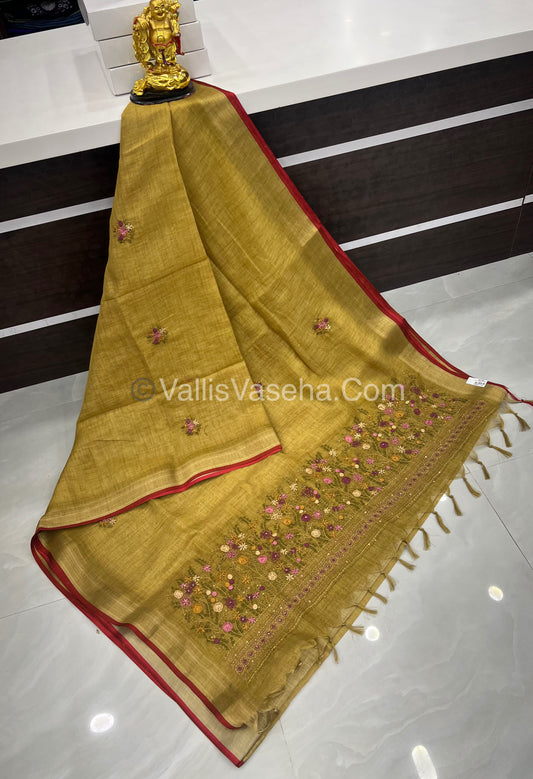 French Knot - Tissue Saree -Venthaya Yellow Shade - VVLFN011