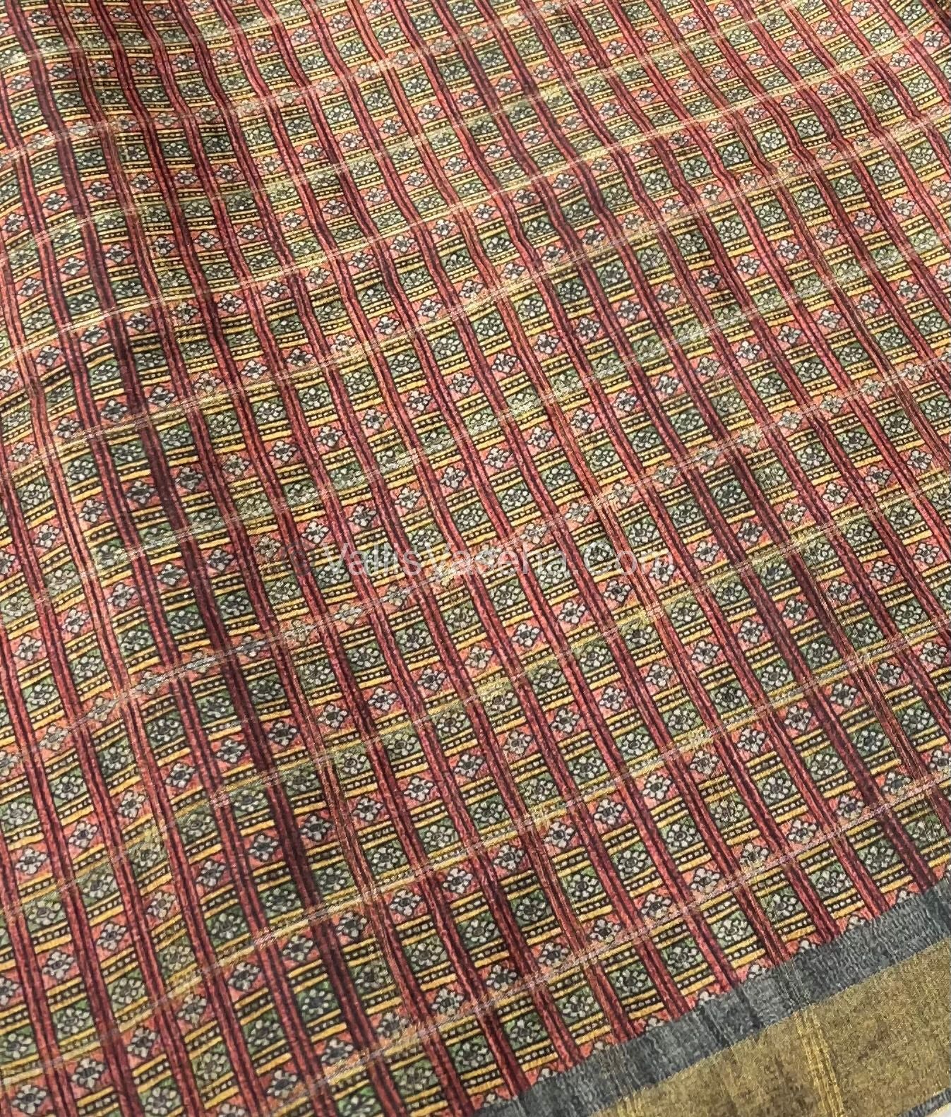 Semi Gicha Tussar Silk Saree - checks pattern - VVSGT001