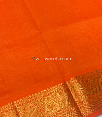 Pure Silk Cotton Saree - Vairavoosi checks - Mayil & Chakkaram - Cream With Orange - VVMCV002