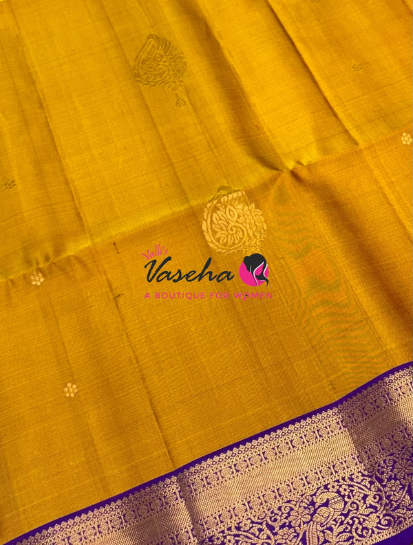 Pure Soft Silk Saree - Dual Tone Shade(Venthayam Honey Shade) & Purple - Velum & Mayilum - Kanchi Border - VVPSS015