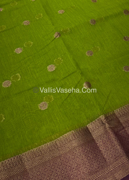 Bamboo Silk Saree  - Dark Green ( Pasi Payaru Green) with Wine Shade - VVBSS001