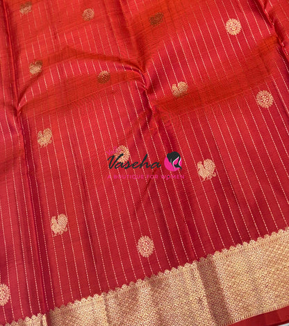 Pure Kanchipuram Silk Saree - Vairavoosi Design  - Peachish Red Shade  - VVPS087