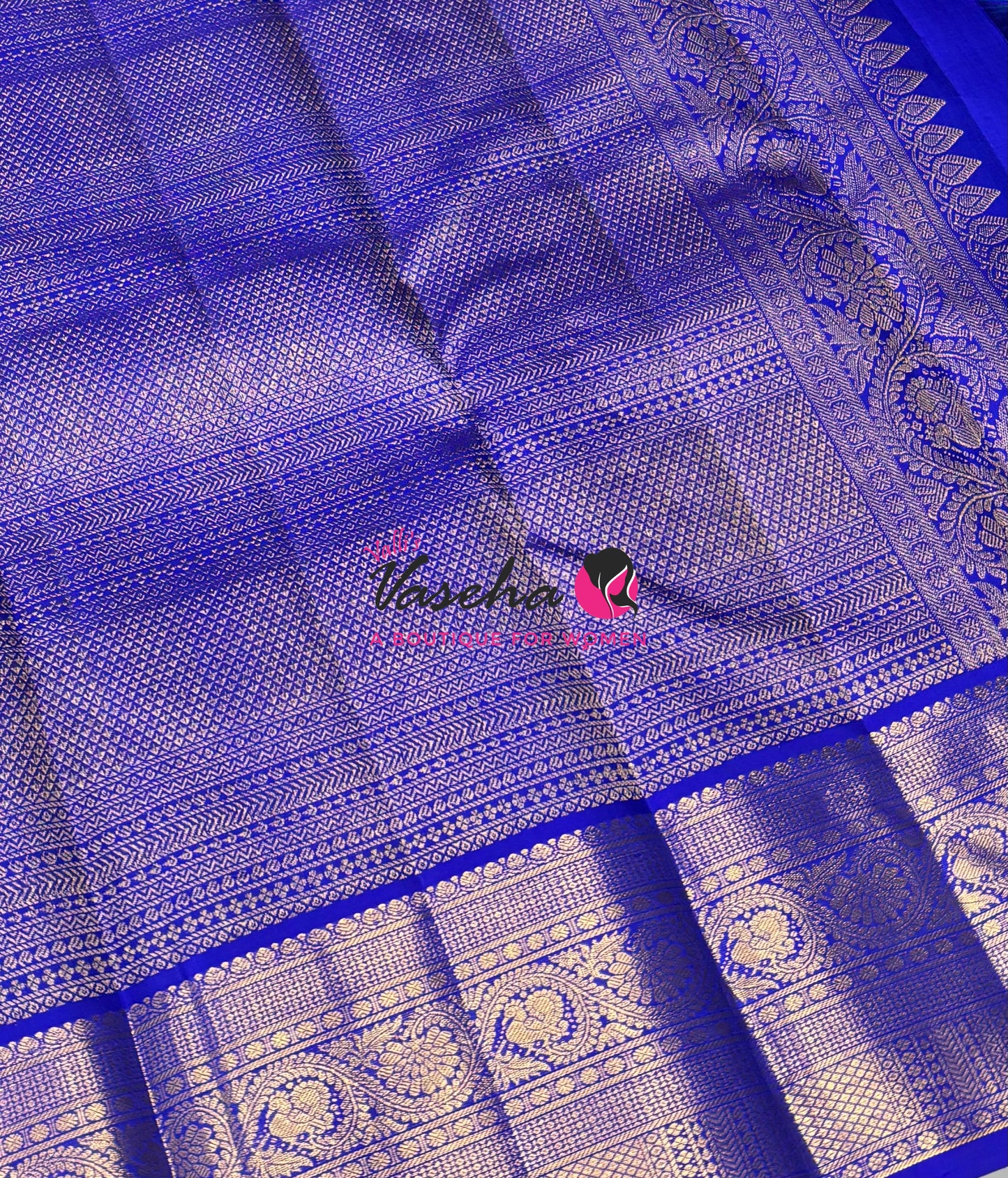 Pure Kanchipuram Silk Saree - Vairavoosi Design  - Peacock Blue & Blue Combo - VVPS059