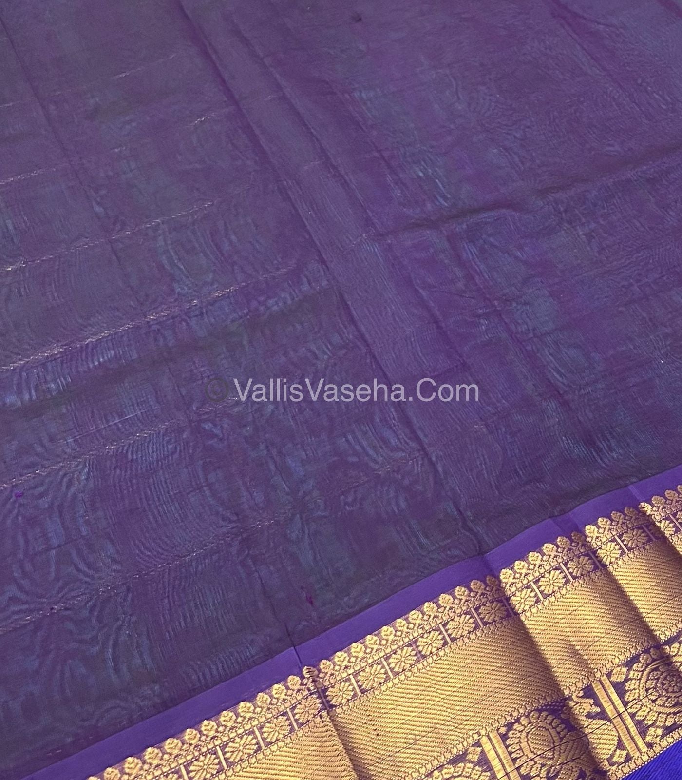Pure Silk Cotton Saree - Mayil & Chakkaram Design - Blue With Dark Purple - VVMC001