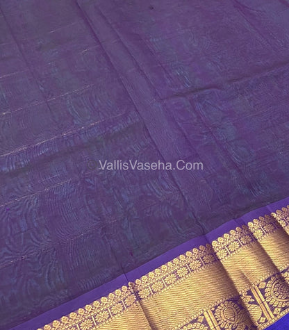 Pure Silk Cotton Saree - Mayil & Chakkaram Design - Blue With Dark Purple - VVMC001