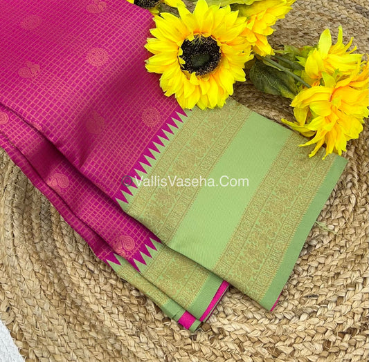 Kanchi Semi Silk - Pink & Green - Mayil & Chakkaram design - VVKSS001