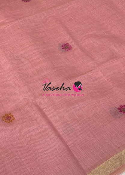Muga Cotton Saree - Peach Shade - VVMCS002