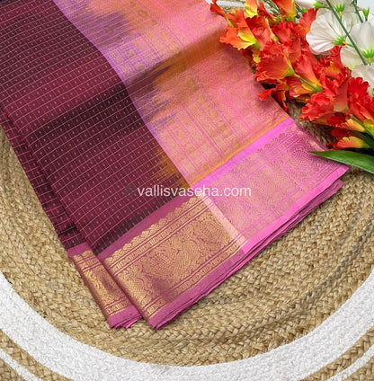 Pure Silk Cotton Saree - Maroon with Peach - Lakshadeepam Design - VVPLD001