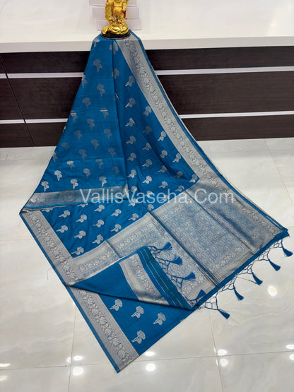 Banarasi - Heritage Silk - Semi Kathan Silk -Peacock Blue Shade - VVBHS010