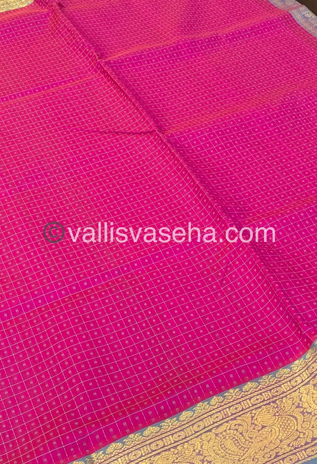 Pure Silk Cotton Saree - Pink with Turquoise Blue - Lakshadeepam Design - VVPLD001